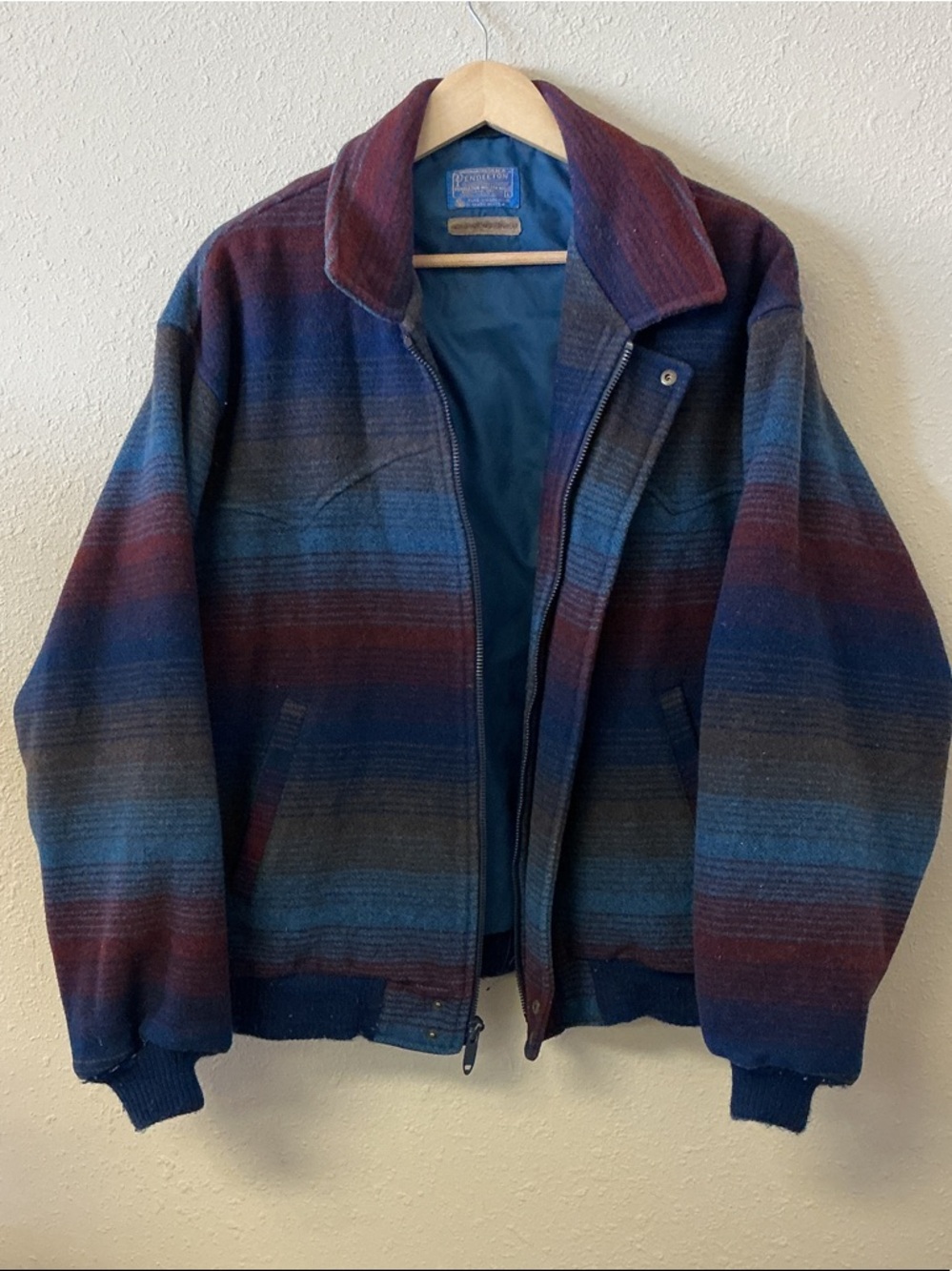 Pendleton Multicolor Striped Wool Bomber Jacket
